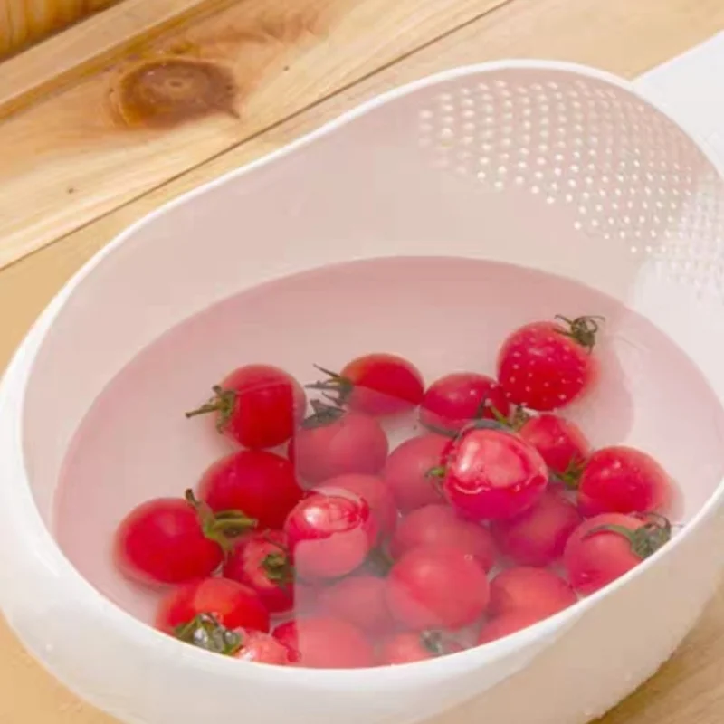 Multifunctional Rice Washer & Strainer Bowl - Green/Pink