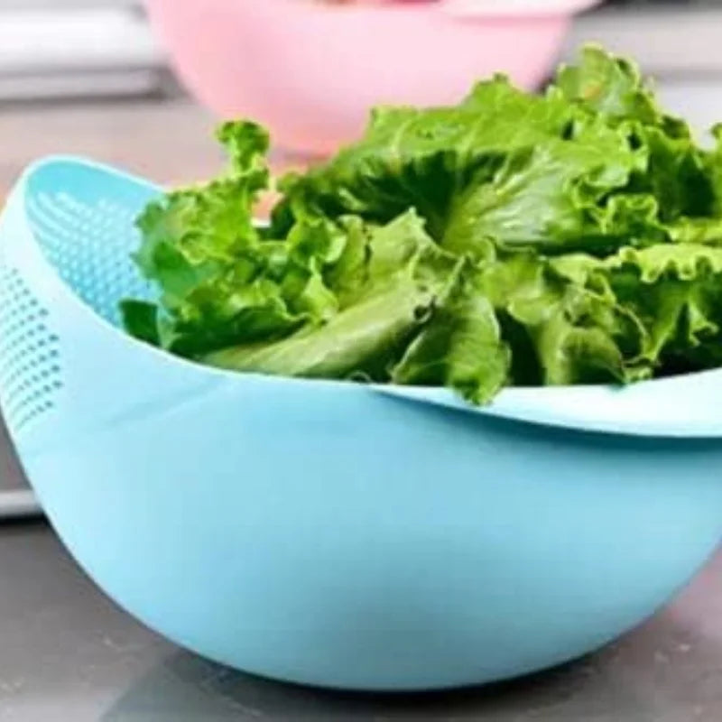 Multifunctional Rice Washer & Strainer Bowl - Green/Pink
