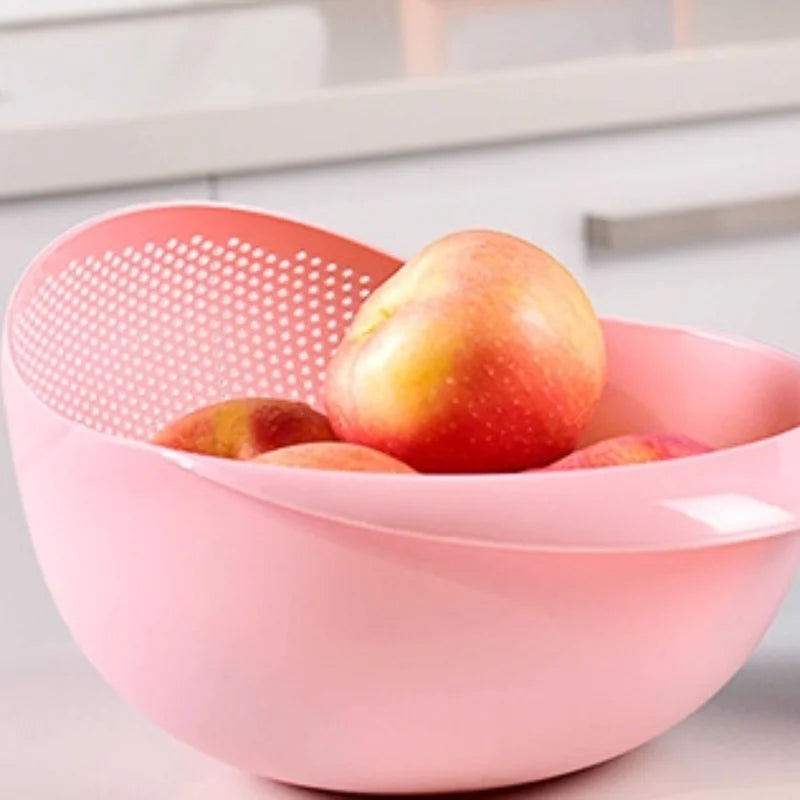 Multifunctional Rice Washer & Strainer Bowl - Green/Pink