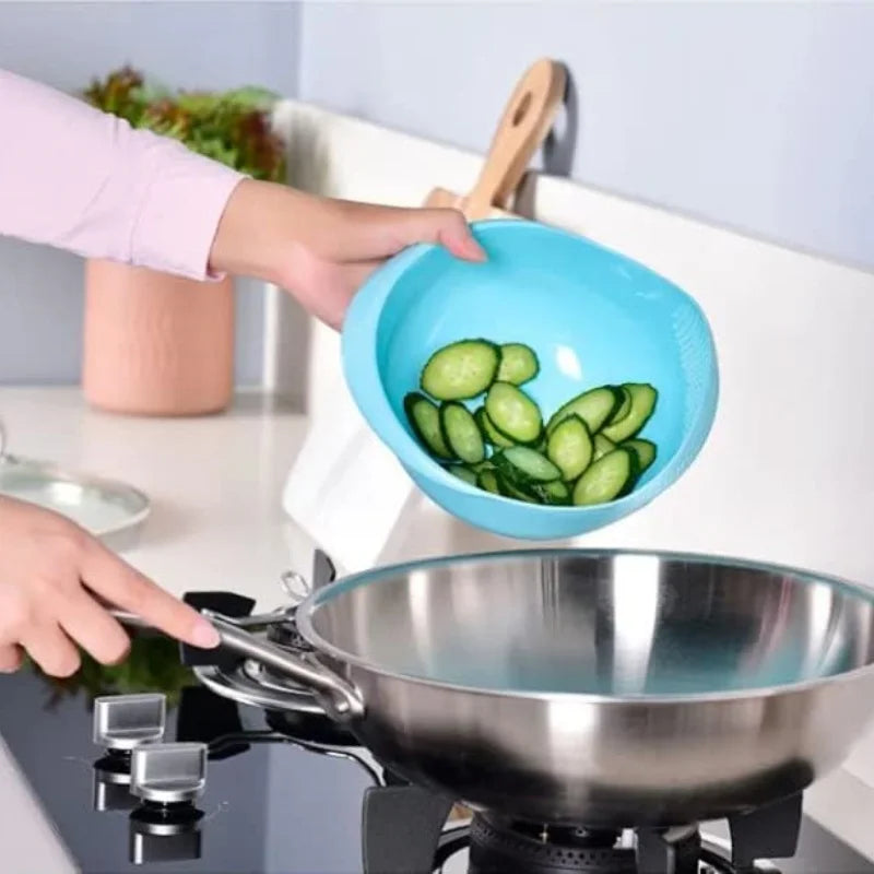 Multifunctional Rice Washer & Strainer Bowl - Green/Pink