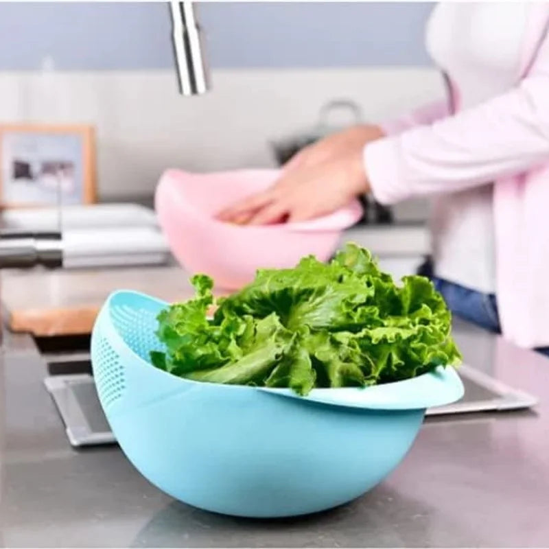 Multifunctional Rice Washer & Strainer Bowl - Green/Pink