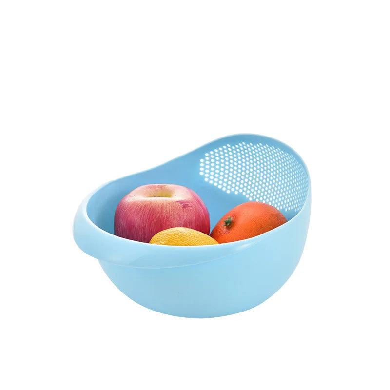 Multifunctional Rice Washer & Strainer Bowl - Green/Pink