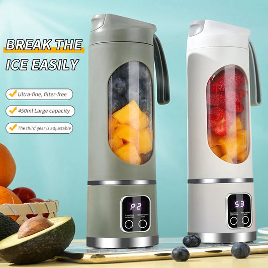 450ml Portable Fruit Juicer, 8 Blades, USB Rechargeable, Ice Crusher