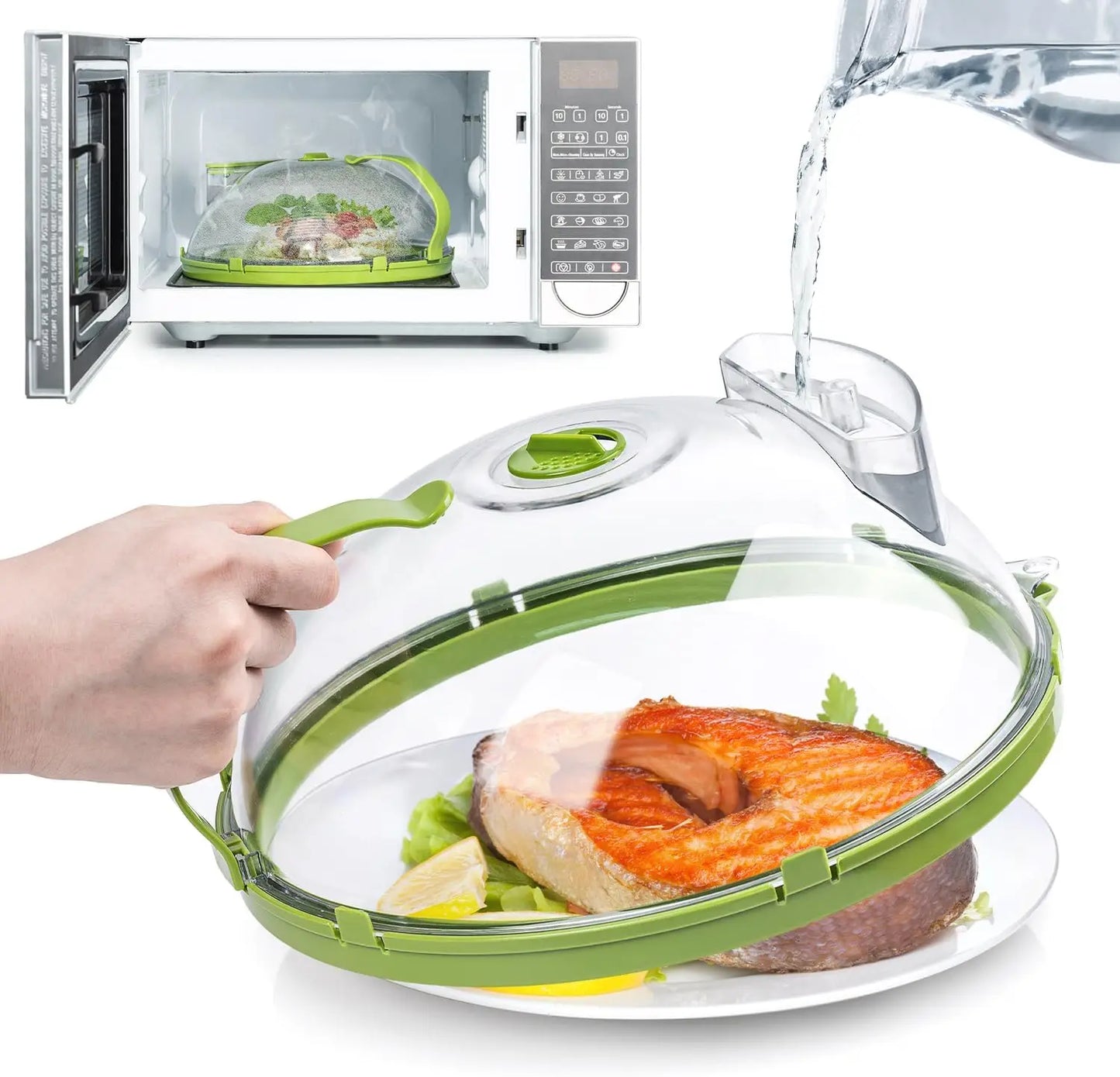 10-Inch Microwave Cover with Steamer & Handle