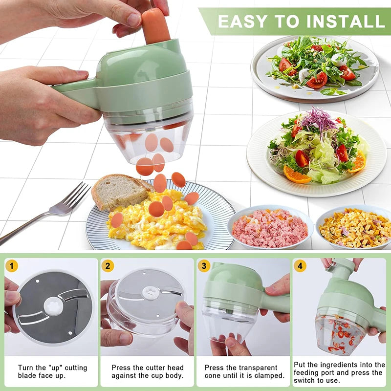 5-in-1 Electric Vegetable Cutter Set, Portable, Rechargeable Food Processor